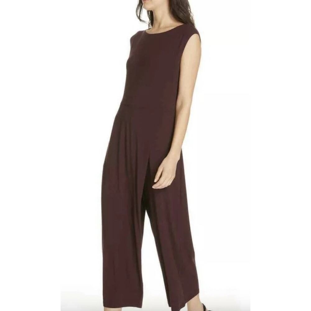 NEW Eileen Fisher Lightweight Viscose Jersey Faux-Wrap Jumpsuit Cassis Size S - Picture 2 of 11